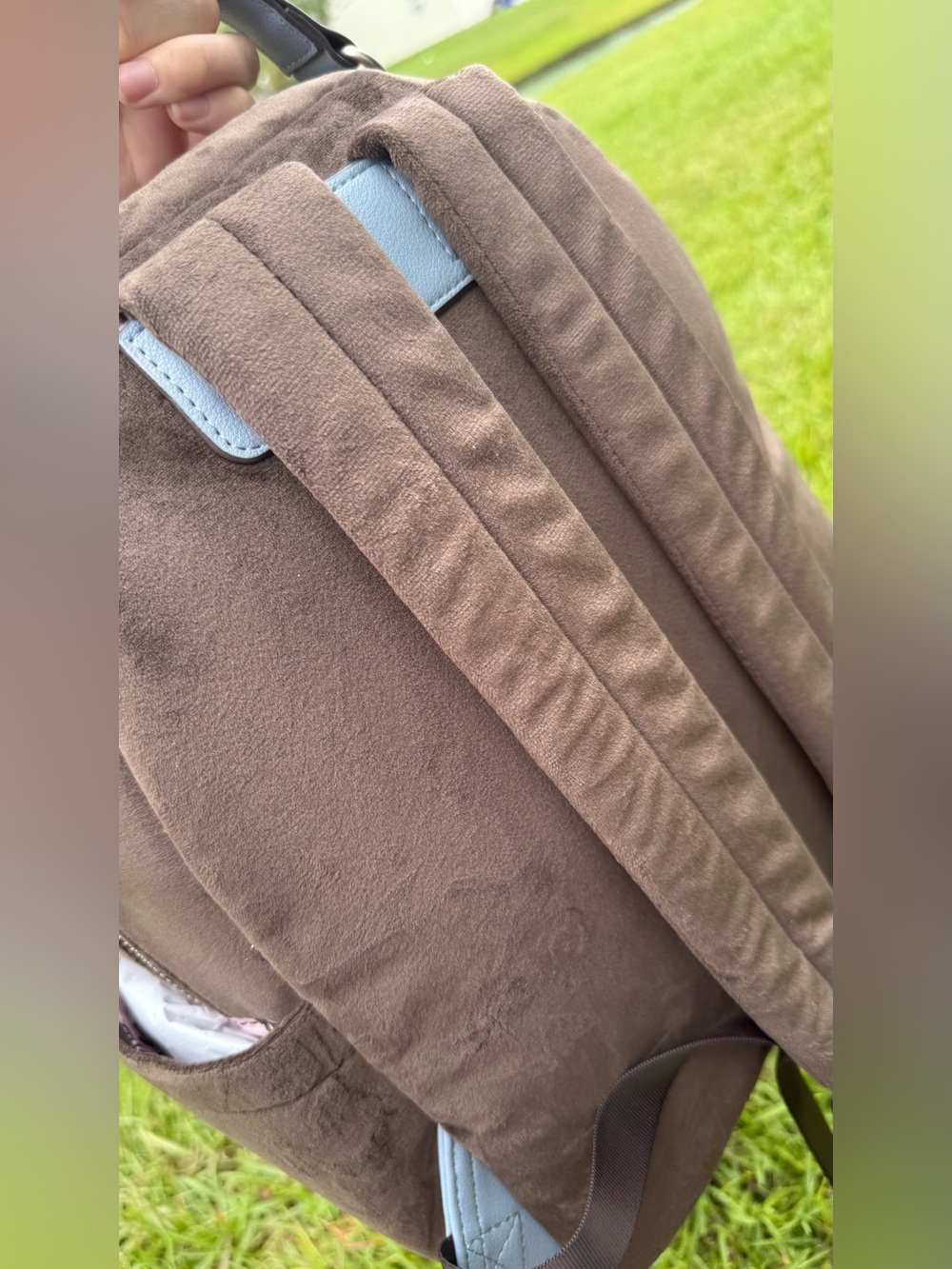 Juicy Couture Brown Backpack with Light Blue Trim & Pouch - Picture 3 of 3